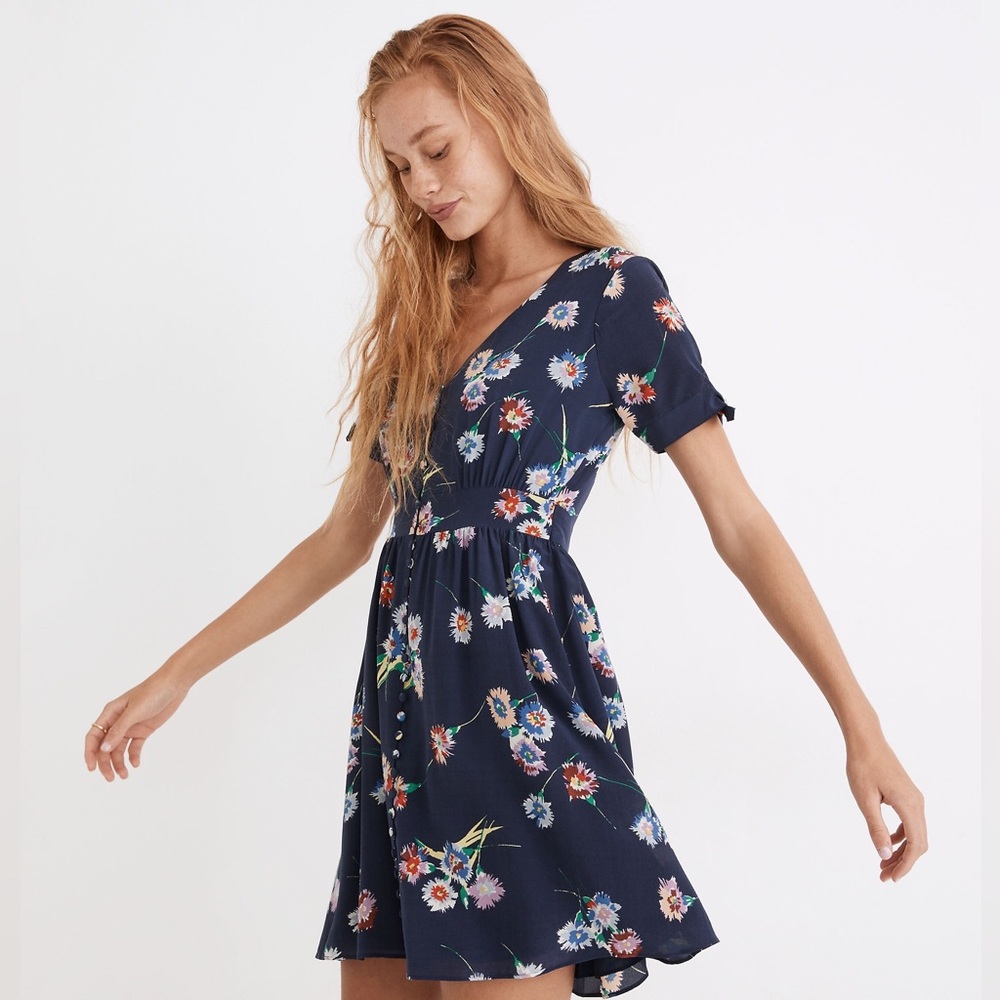 Madewell Silk Button-Front Tie-Sleeve Retro Dress